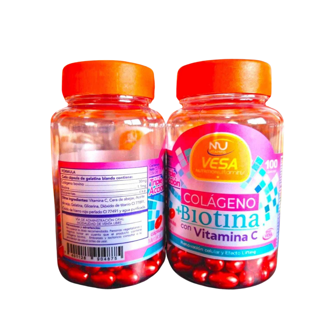 Colágeno hidrolizado, biotina y vitamina C 🍊.